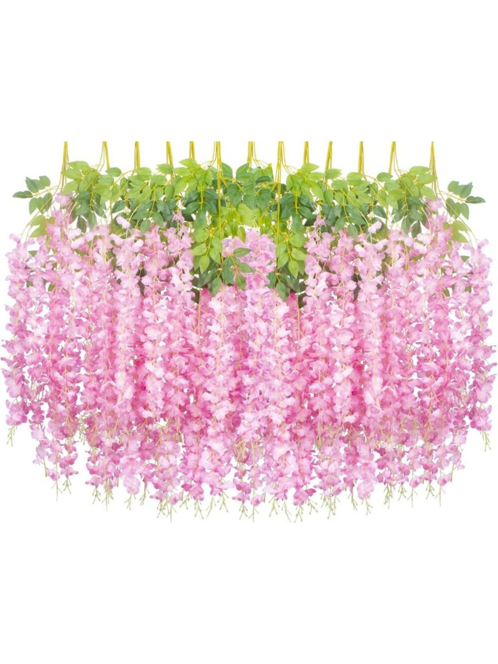 24 Pack Pink Wisteria Vine Hanging Garland - Silk Flowers for Home, Party